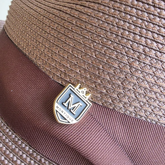 Montique H-42 Mens Straw Fedora Hat Brown